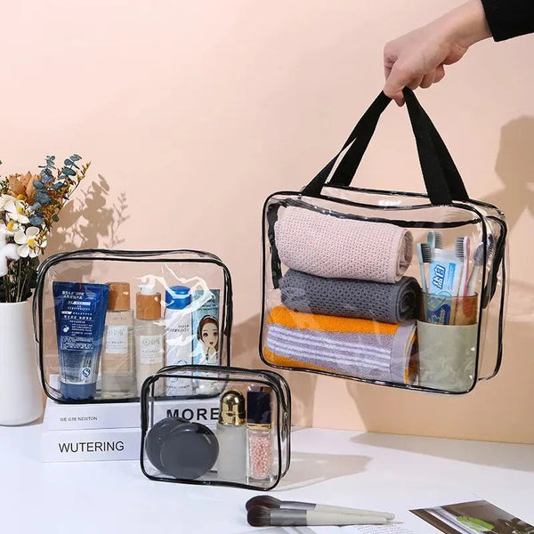 ✨ 3Pcs Clear Toiletry Bag Set – Travel Organizer Pouches for Makeup, Cosmetics & Stroller Storage | TSA-Approved