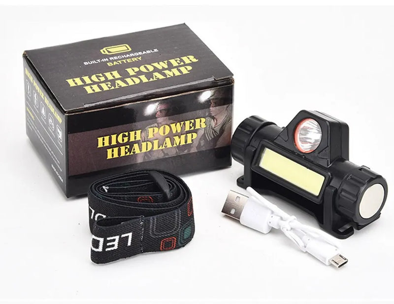 🔥 Ultra Bright COB LED Rechargeable Headlamp – USB Magnetic & Waterproof Head Torch for Outdoor, Fishing & Camping