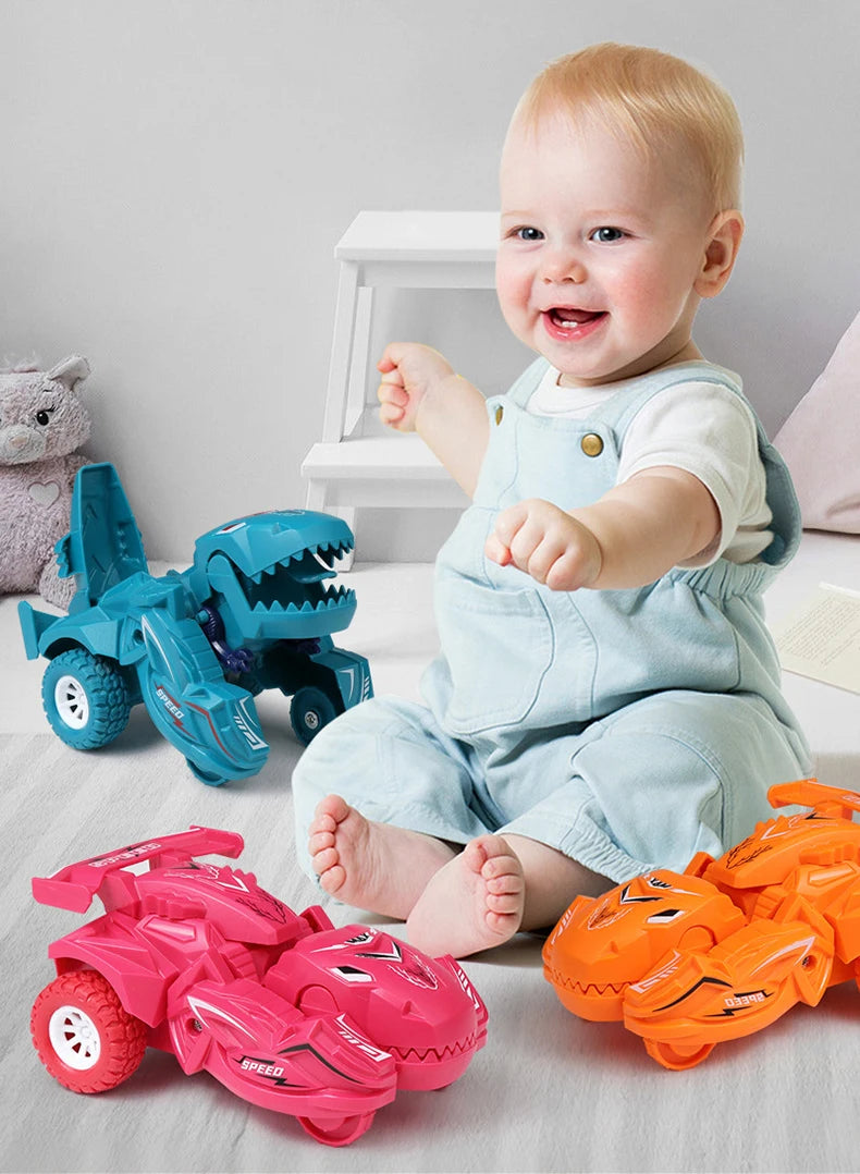 2 IN 1 Dinosaur Deformation Car Model Toy 🚗🦖 - One Step Action Collision Transformation Mini Vehicle for Boys | Kids Gift 🎁