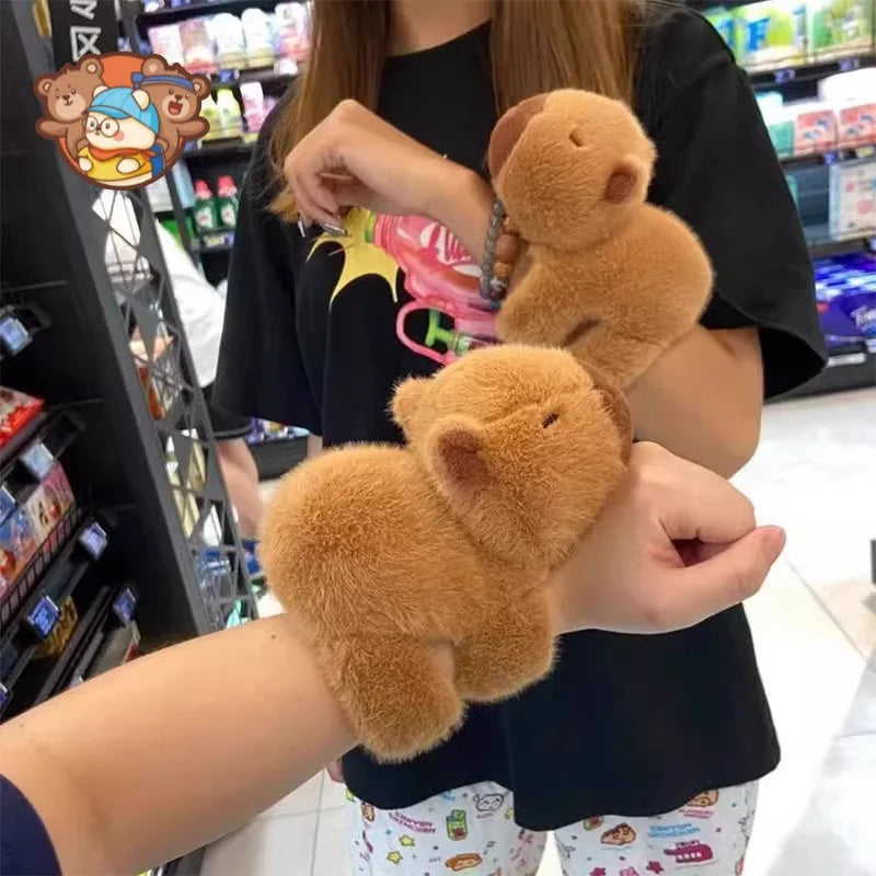 Capybara Slap Bracelet Plush Toy 🦦 – Soft Stuffed Animal Hugger & Interactive Wristband for Kids