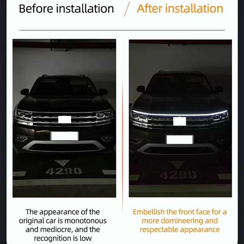 150cm LED DRL Scanning Car Hood Light Strip – 12V Decorative Ambient Engine Hood Lamp 🚗✨