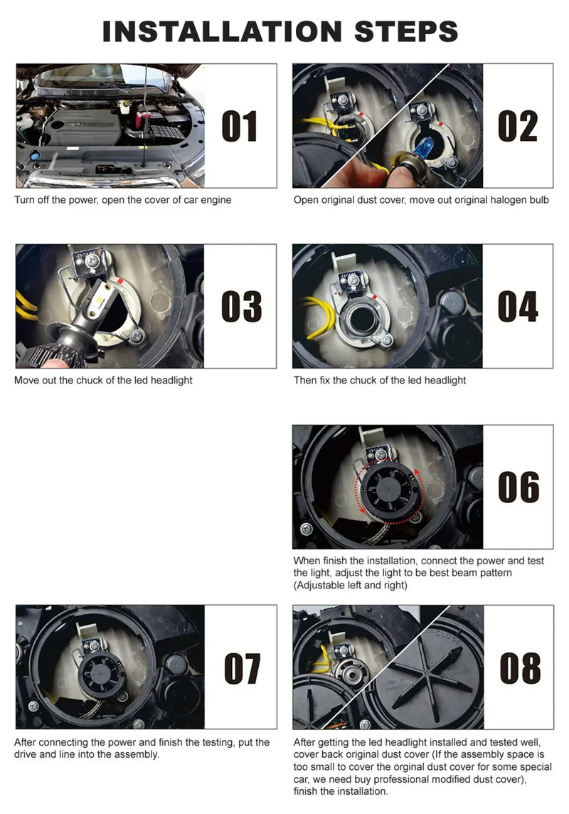 Heyword 160W 26000LM CSP LED Headlights – H4 H7 H11 9005 Bulbs | 3000K-8000K Super Bright Car Lights