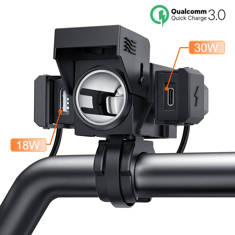 🔋 Extractme QC3.0 Motorcycle USB Charger – Waterproof 12V Handlebar Mount w/ Voltmeter ⚡