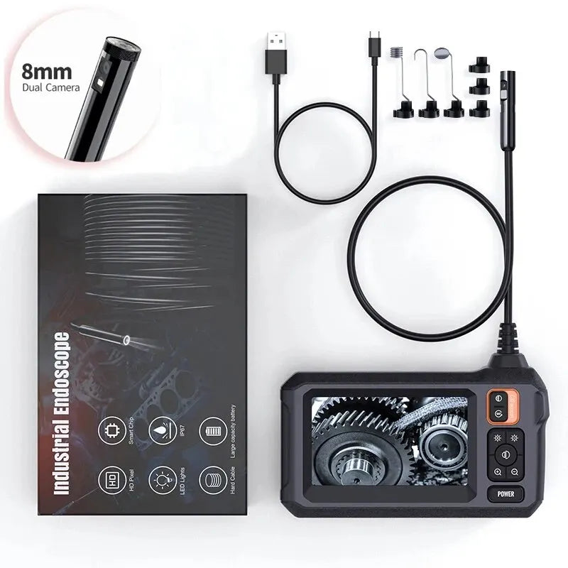 Industrial Endoscope Camera 8mm 1080P HD with 4.3" IPS Screen & 8 LED Lights – Waterproof Pipe Inspection Camera for Car Repair, Plumbing, and Borescope