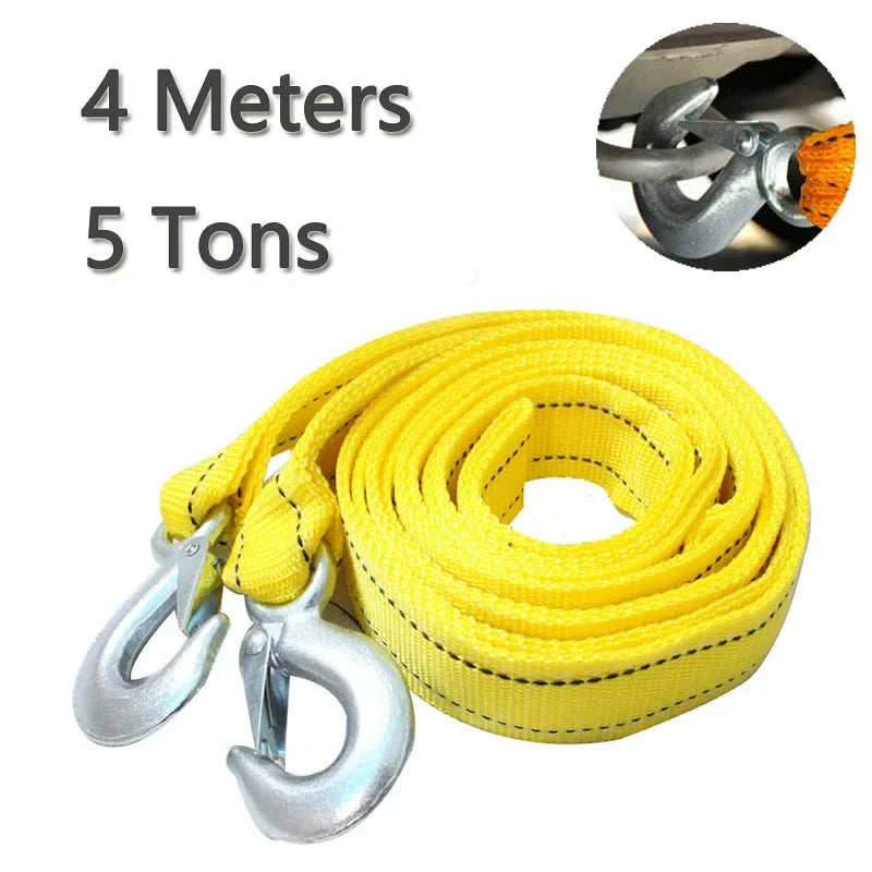 🚗 Heavy Duty 4M Car Tow Rope – 5 Ton Recovery Strap with Steel Hooks