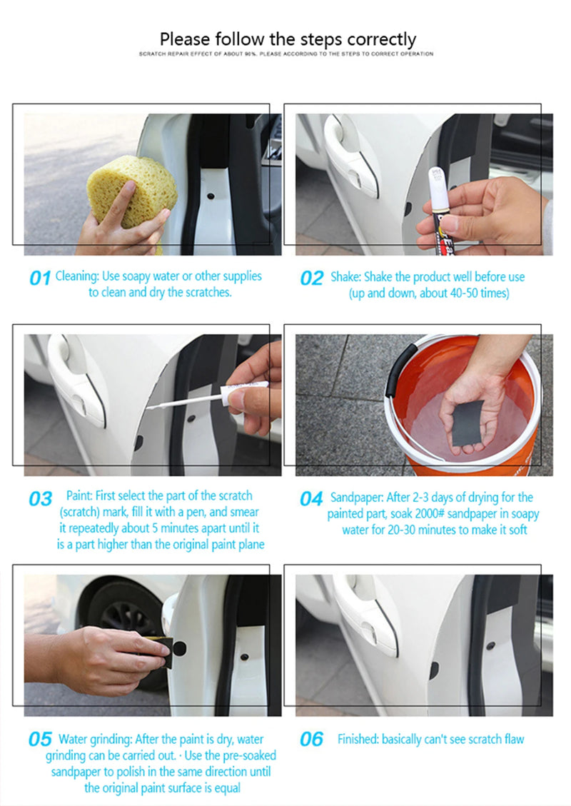 Car Scratch Repair Pen – Touch-Up Paint for Pearl White, Black, Silver Cars