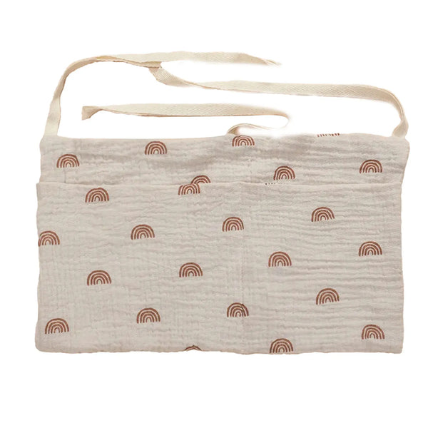  Baby bedside organizer with dual pockets – portable diaper storage bag for newborn essentials, nursery crib hanging caddy