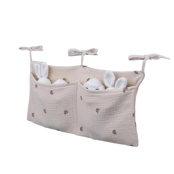  Baby bedside organizer with dual pockets – portable diaper storage bag for newborn essentials, nursery crib hanging caddy