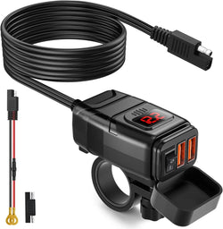 Extractme QC3.0 Motorcycle USB Charger – Waterproof 12V Handlebar Mount with Voltmeter and Fast Charging USB Ports