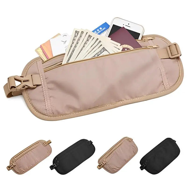 Invisible travel money belt waist bag for running and travel – hidden under clothes pouch for passport, cash, and cards