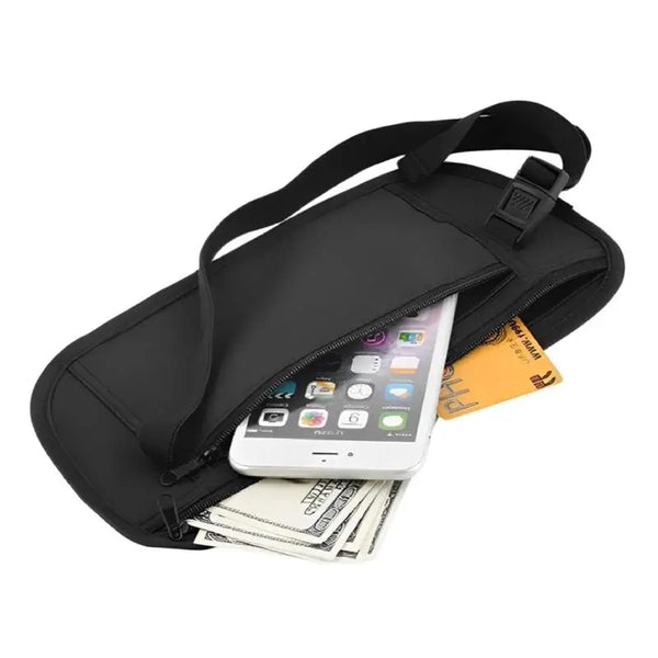 Invisible travel money belt waist bag for running and travel – hidden under clothes pouch for passport, cash, and cards