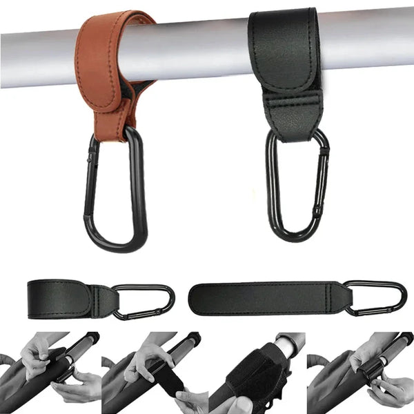 PU leather stroller hooks for diaper bags and baby travel accessories – universal fit clips
