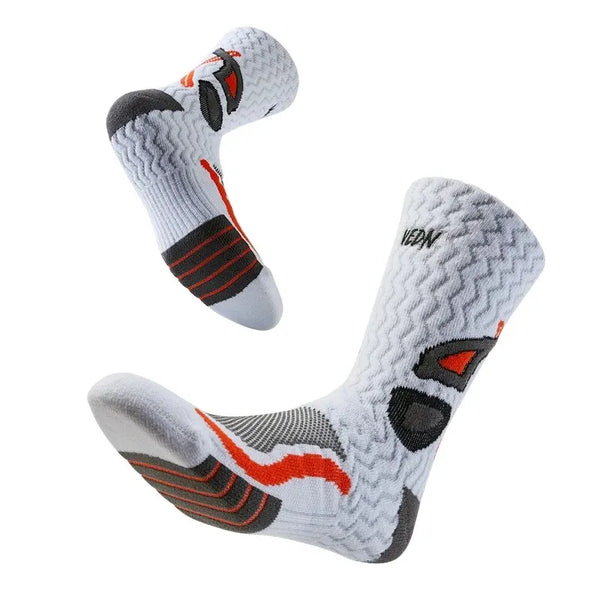 Men’s breathable non-slip basketball socks with towel bottom, moisture-wicking, high-cut design for size 9-12