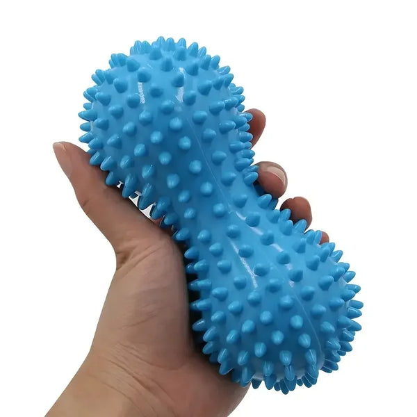 Peanut Spiky Massage Ball for foot pain relief, muscle relaxation, myofascial release, and stress relief.