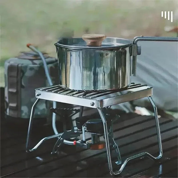 Portable stainless steel foldable camping stove rack for outdoor cooking and barbecue use