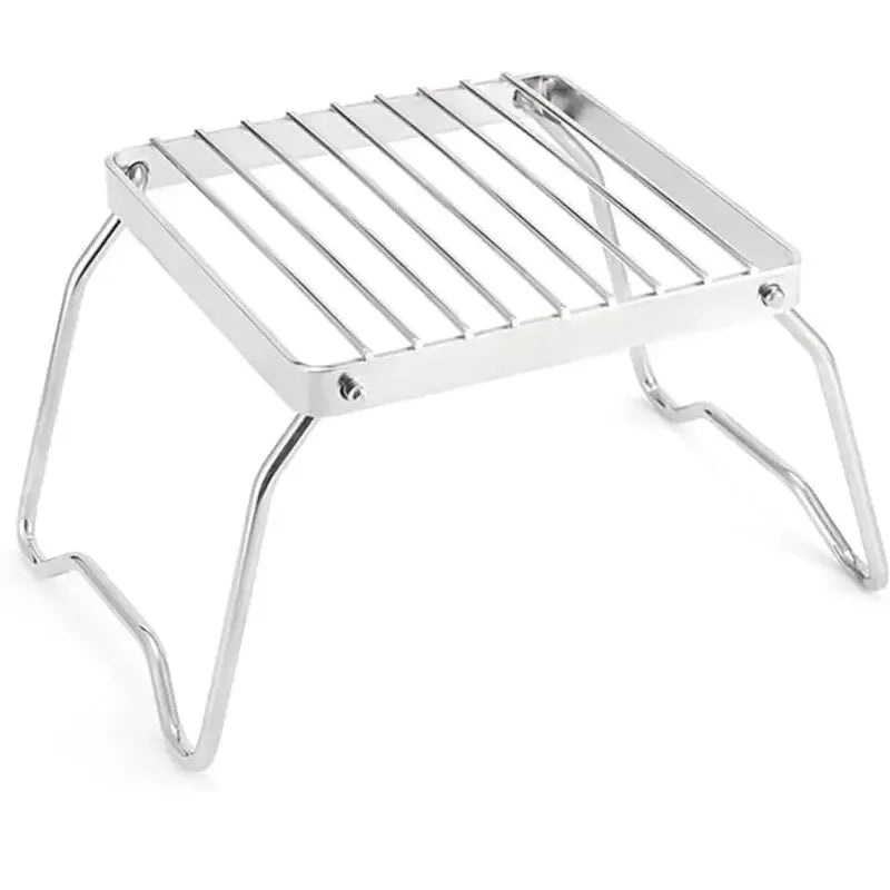 Portable stainless steel foldable camping stove rack for outdoor cooking and barbecue use