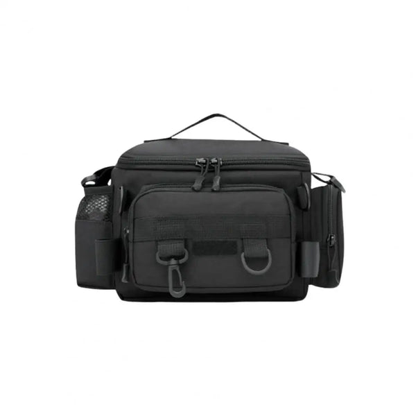 ProCatch™ waterproof fishing tackle shoulder bag with portable rod holder, ideal for fly fishing and outdoor gear storage