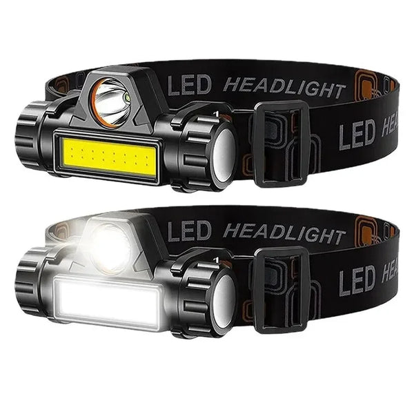 Ultra Bright Rechargeable COB LED Headlamp with USB charging, magnetic base, and waterproof design for outdoor fishing and camping