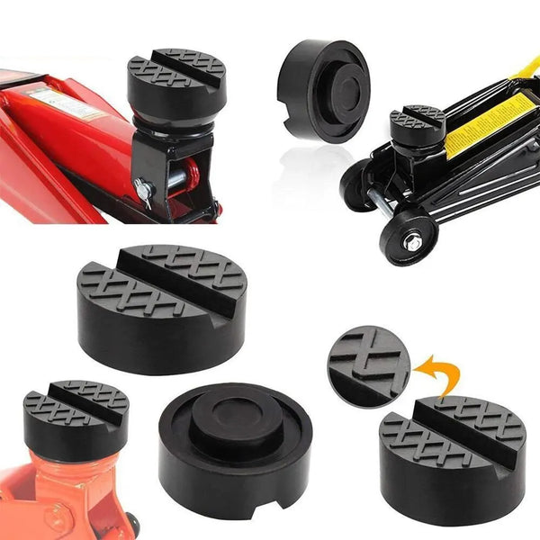 Universal car jack support pad with slotted rubber rail adapter for Lexus, Subaru, Fiat, Volvo – ideal for safe vehicle lifting and repair work.