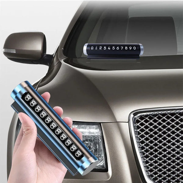  Universal rotating temporary parking card – metal phone number plate for cars with flip-to-hide design, strong adhesion, and stylish aluminum build
