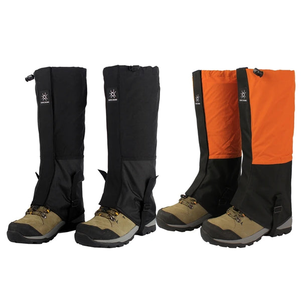 Waterproof hiking leg gaiters with long tube design and elastic strap for outdoor, climbing, and skiing protection
