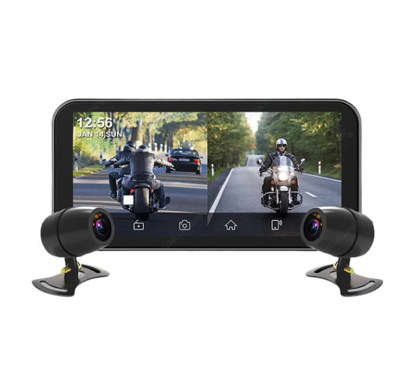 6.25 inch waterproof motorcycle GPS with wireless CarPlay, Android Auto, DVR drive recorder, and WiFi